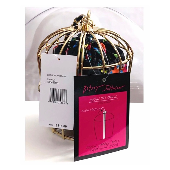 NWT Betsey Johnson 💋KITSCH BIRD IS THE WORD CAGE DANCER Drawstring Wristlet Bag - Picture 9 of 11